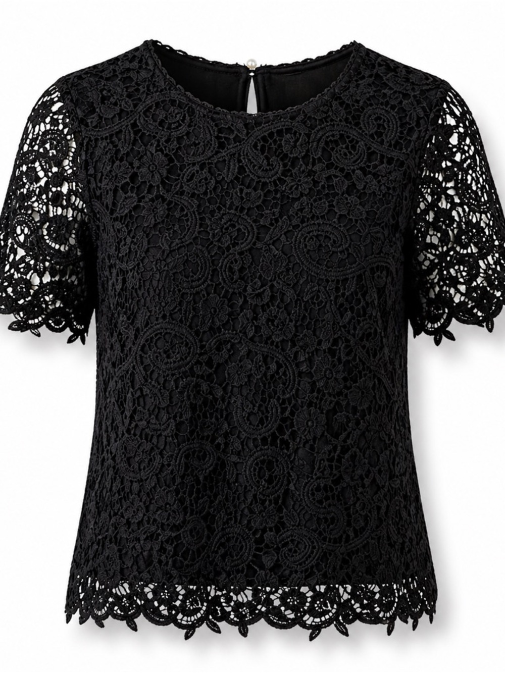Philosophy Lace Top Black NWT Scalloped Hem Feminine Blouse
